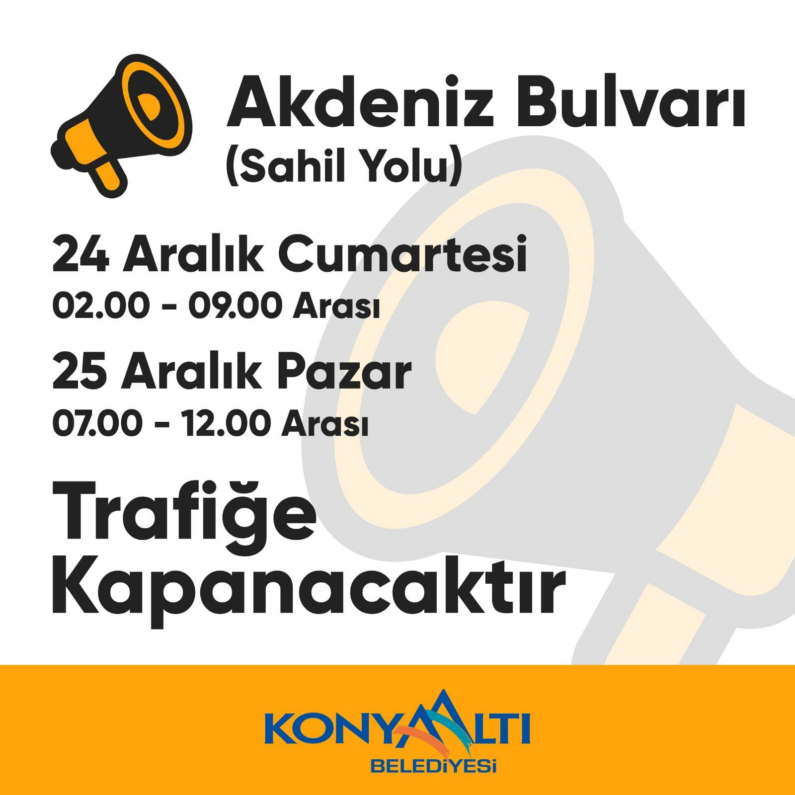 Akdeniz Bulvarı araç trafiğine kapatılacak