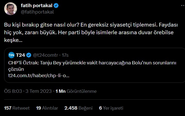 Fatih Portakal’dan Faik Öztrak’a sert eleştiri