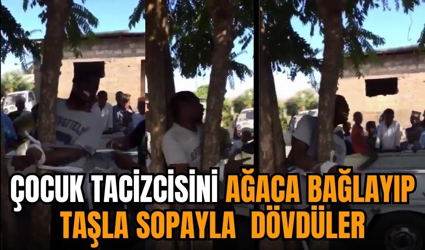 Çocuk tac*zcisini ağaca bağlayıp sopayla dövdüler