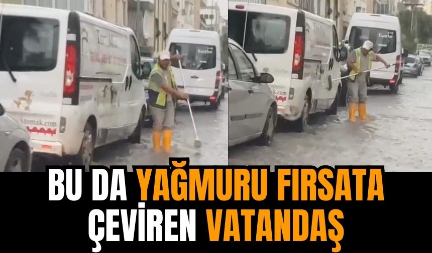 Antalya'da yağmuru fırsata çeviren vatandaş