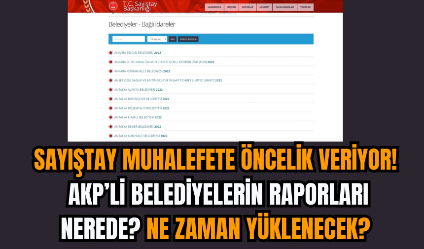 Sayıştay muhalefete öncelik veriyor, AKP’li Belediyelerin raporları nerede? Ne zaman yüklenecek?