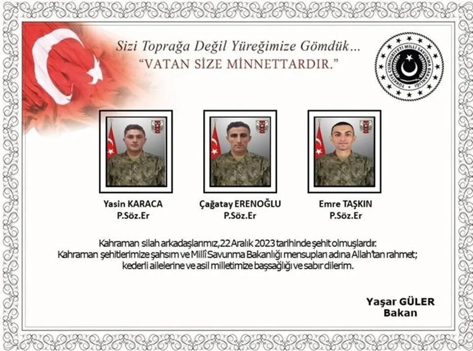 6 şehidimizin kimlikleri açıklandı