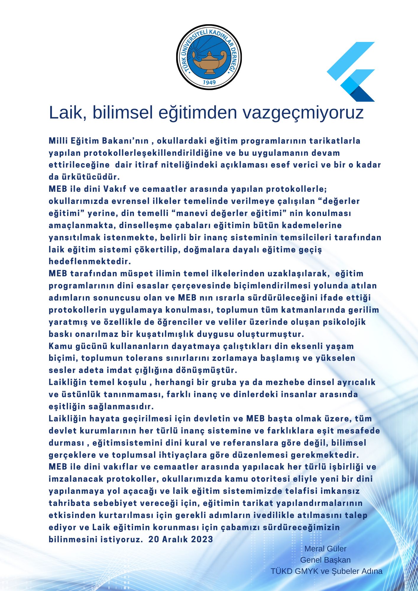 Türkiye Üniversiteli Kadınlar Derneği'nden Milli Eğitim Bakanı'na Tarikat Ve Cemaatlerle Işbirliği Tepkisi! (4)