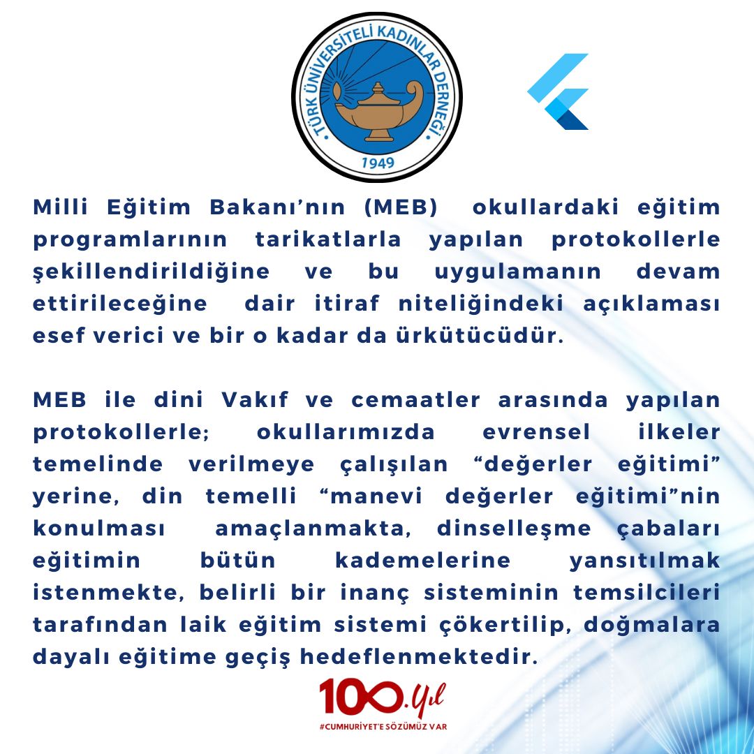 Türkiye Üniversiteli Kadınlar Derneği'nden Milli Eğitim Bakanı'na Tarikat Ve Cemaatlerle Işbirliği Tepkisi!