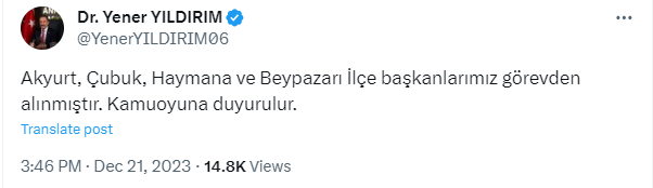 Yener Yıldırım'ın Paylaşımı