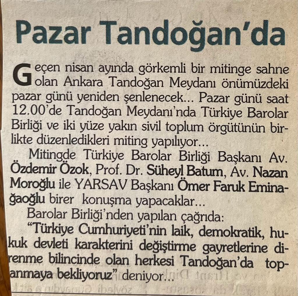 17 Yıl Geçti, Mücadele Bitmedi! Tandoğan'da Cumhuriyet Sesleri Yankılanmıştı Sıra Tbmm'de