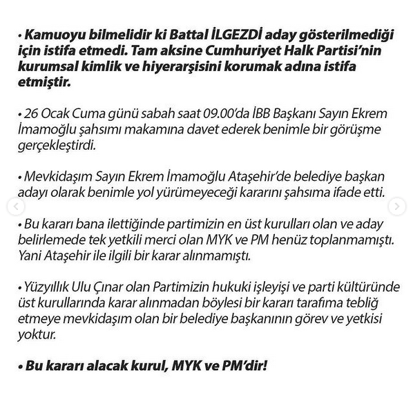 Başkan Battal İlgezdi Chp'den Istifa Gerekçesini Açıkladı