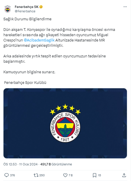 Fenerbahçe'ye kötü haber: Arka adalesinde yırtık