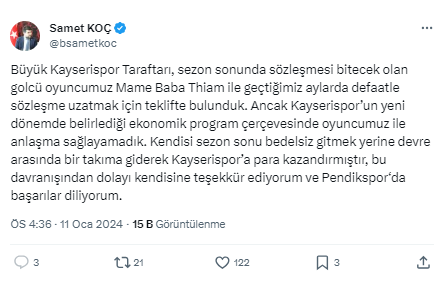 Kayserispor'dan ayrılan Thiam'ın yeni adresi belli oldu