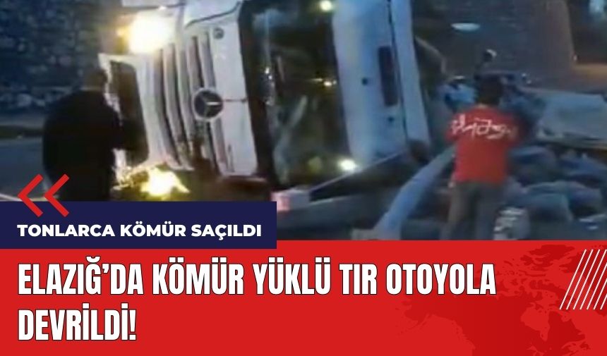 Kömür yüklü tır otoyola devrildi!