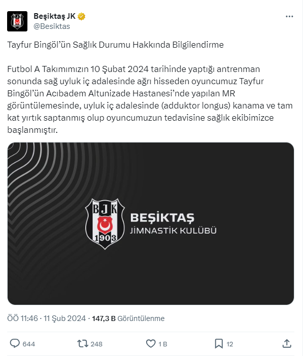 Beşiktaş'ta Tayfur Bingöl sakatlandı