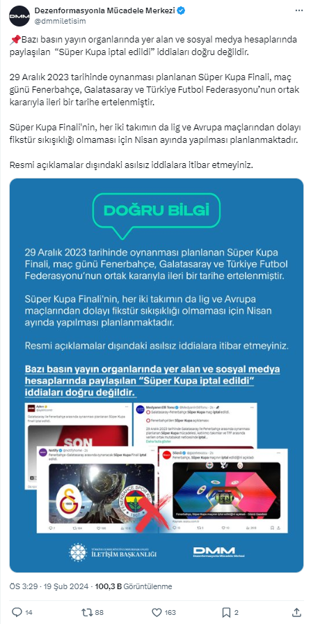 İletişim Başkanlığı Süper Kupa iptalini yalanladı 