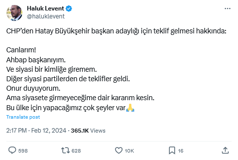 Haluk Levent Chp'den Hatay Adayı Olacak Mı-1