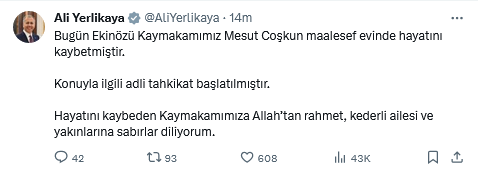 İçişleri Bakanından Kaymakam Açıklaması