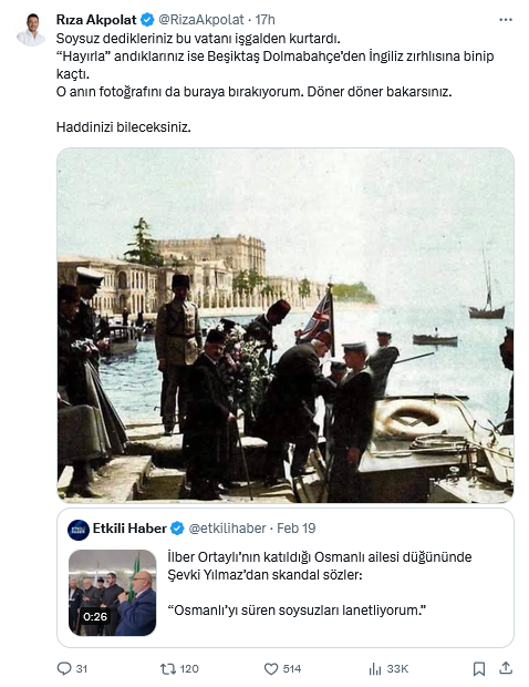 Şevki Yılmaz'a Fotoğraflı Tepki Hayırla Dedikleriniz İngiliz Zırhlısına Binip Kaçtı