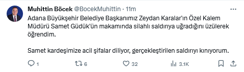 Muhittin Böcek'ten 'Geçmiş Olsun' Mesajı