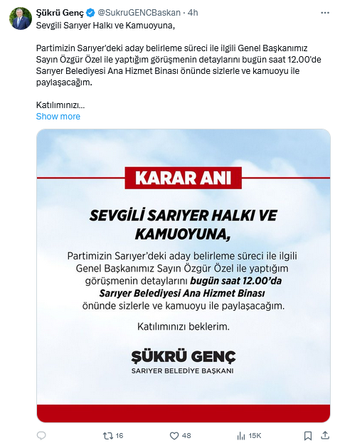 Şükrü Genç Sarıyer'den Bağımsız Aday Oldu-1