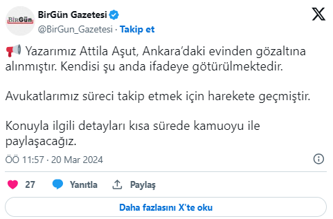 Birgün Yazarı Göaltına Alındı