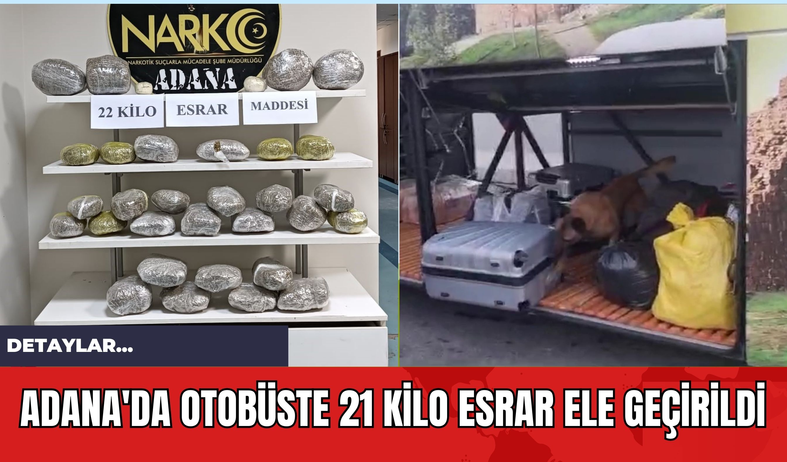 Adana'da Otobüste 21 Kilo Esrar Ele Geçirildi