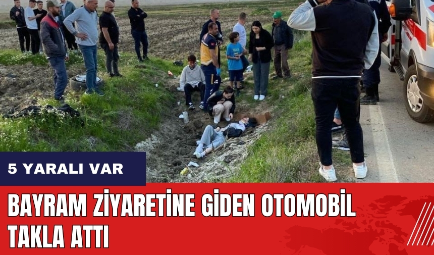 Bayram ziyaretine giden otomobil takla attı