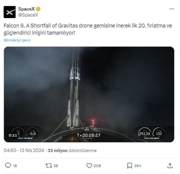 SpaceX Falcon 9 ile yeniden bir rekor kırdı