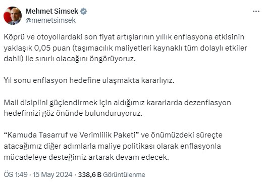 Bakan Şimşek'ten otoyol ve köprü geçiş ücreti açıklaması