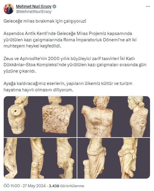 Antalya'da Aspendos Antik Kent'te 2 bin yıllık Zeus ve Aphrodite heykelleri bulundu