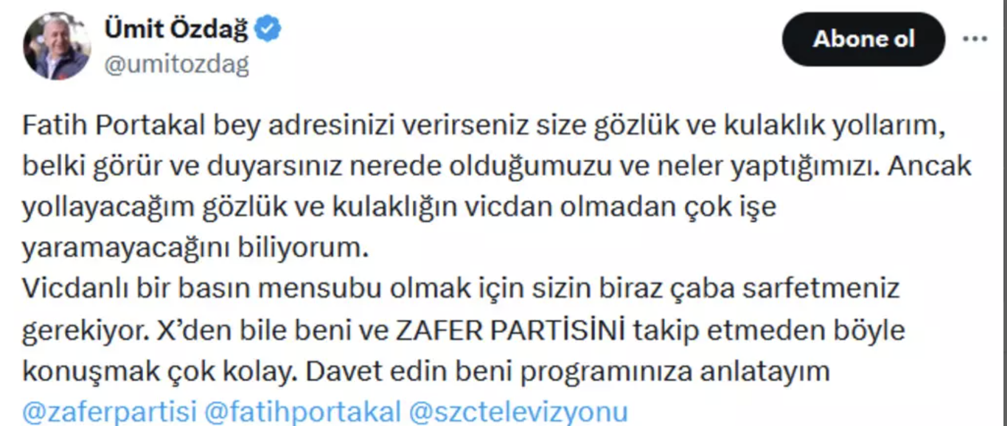 Fatih Portakal'ın muhalefet eleştirilerine Ümit Özdağ'dan yanıt geldi