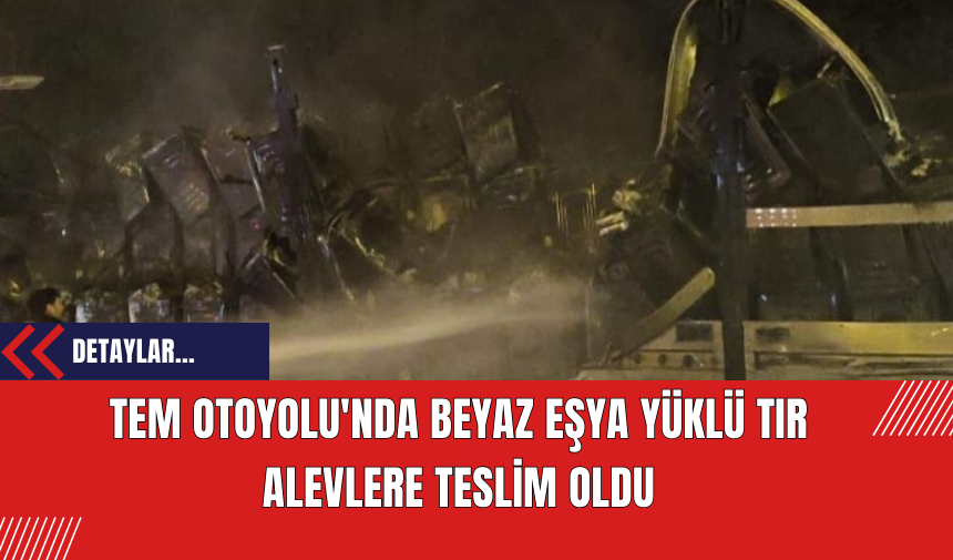 TEM Otoyolu'nda Beyaz Eşya Yüklü Tır Alevlere Teslim Oldu