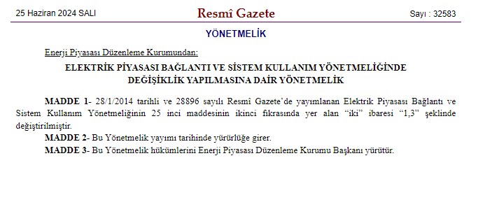 Elektrik Piyasası Yönetmeliği'nde değişiklik! Resmi Gazete'de yayımlandı