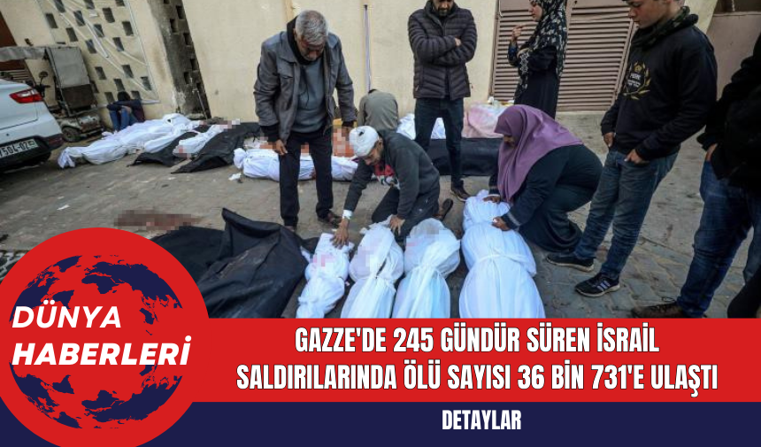 Gazze'de 245 Gündür Süren İsrail Saldırılarında Ölü Sayısı 36 Bin 731'e Ulaştı