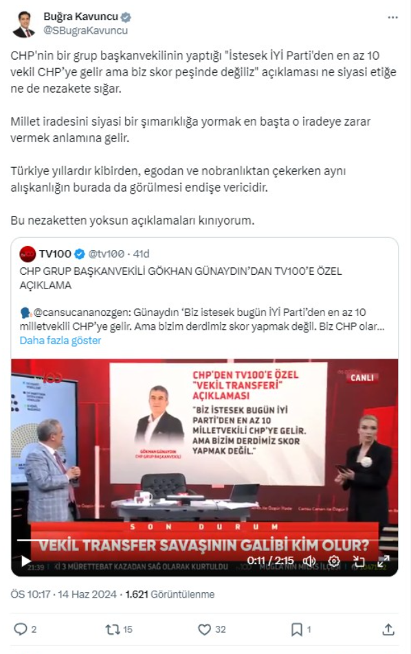 Buğra Kavuncu CHP’yi neden kınadı?