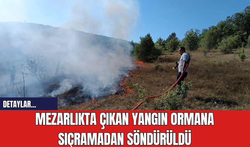 Mezarlıkta çıkan yangın ormana sıçramadan söndürüldü