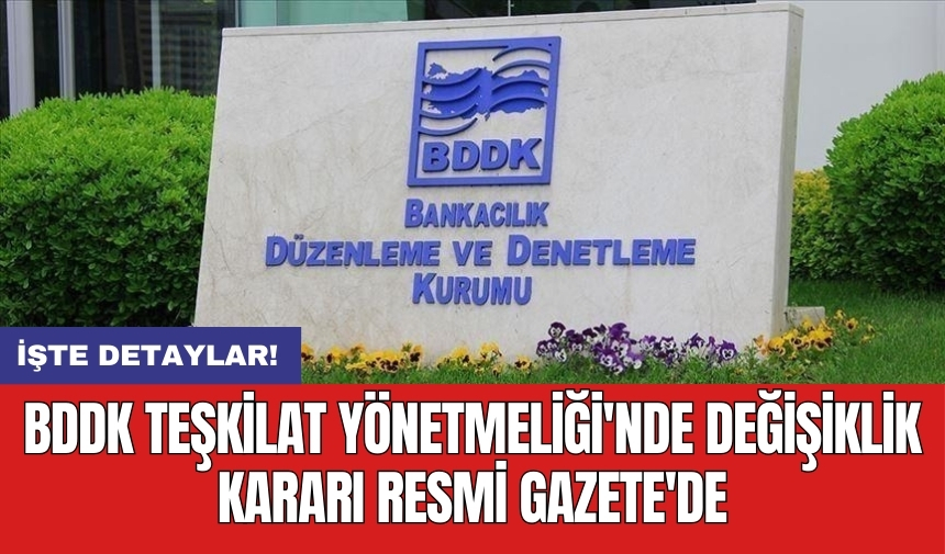 BDDK Teşkilat Yönetmeliği'nde değişiklik kararı Resmi Gazete'de