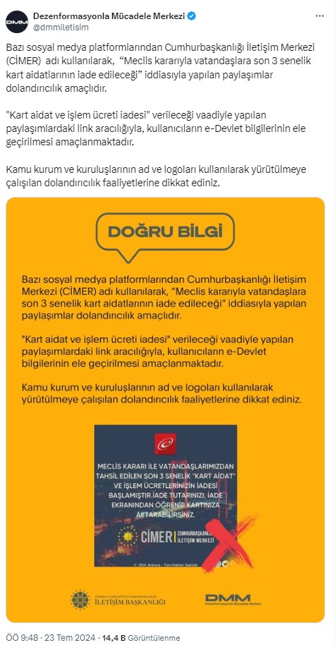 Kart aidatı iadesi için dolandırıcılık uyarısı: DMM açıklama yaptı!