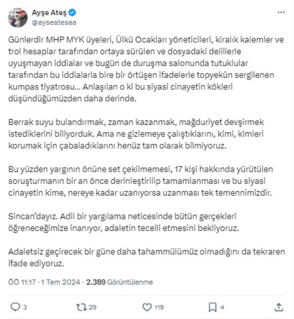 Sinan Ateş davasına ara verildi: Ayşe Ateş'ten ilk açıklama!