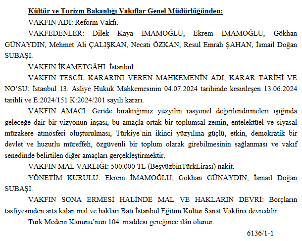 Reform Vakfı Kuruldu! Kurucuları Arasında İmamoğlu Çifti De Var -2