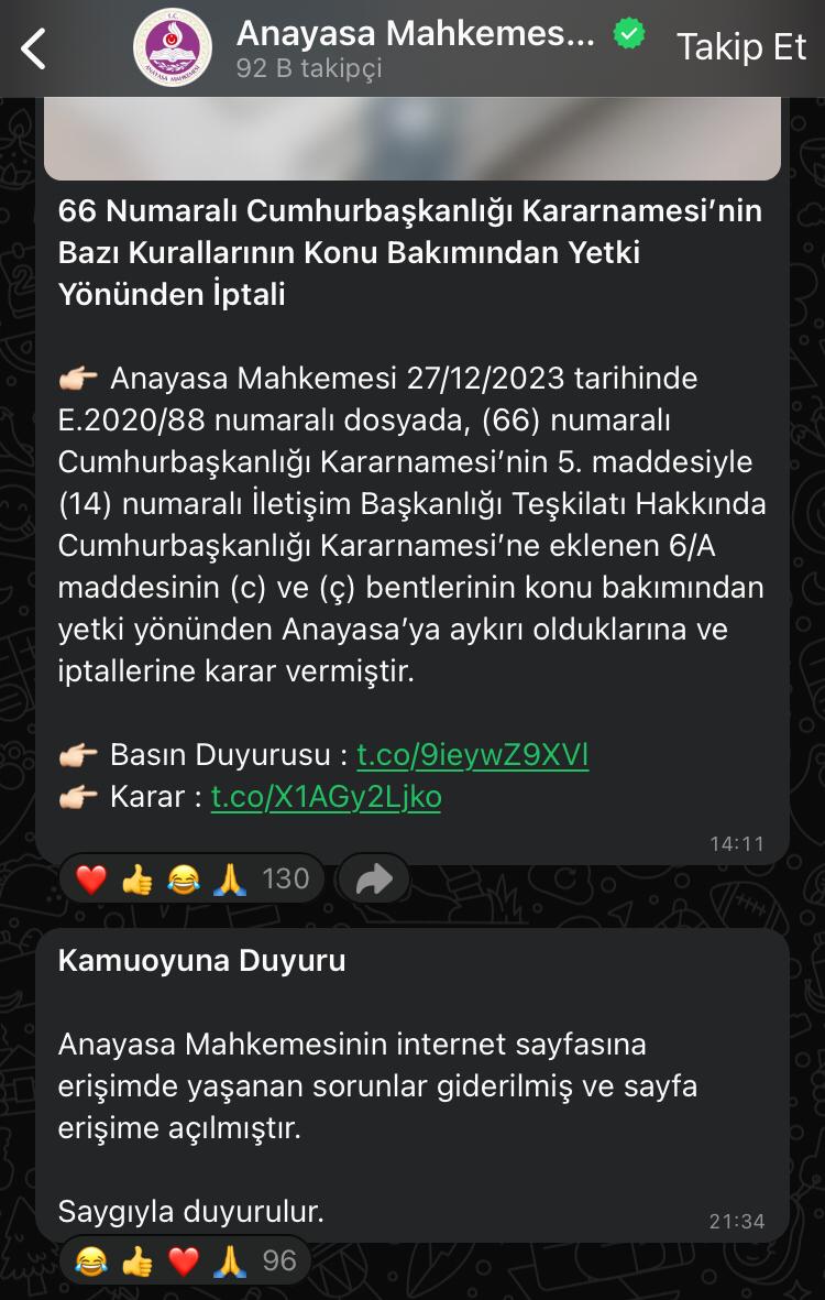 Anayasa Mahkemesi internet sayfası erişime açıldı mı?