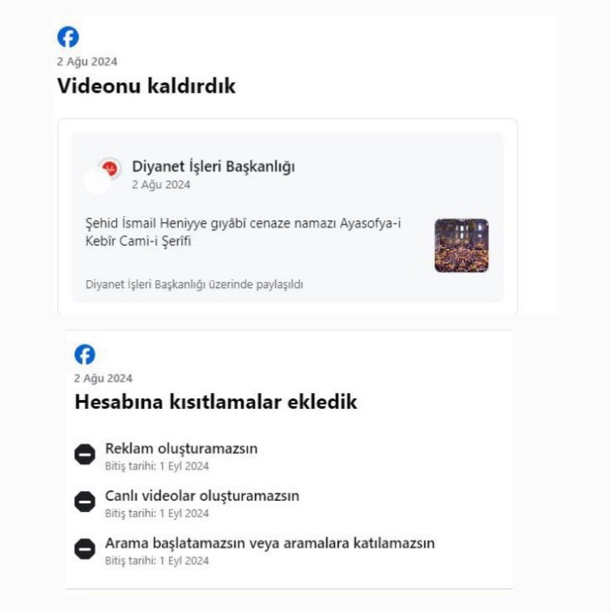 Facebook Diyanet’in videosunu geri yükledi