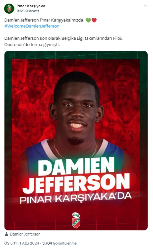 Karşıyaka Damien Jefferson’ı transfer etti