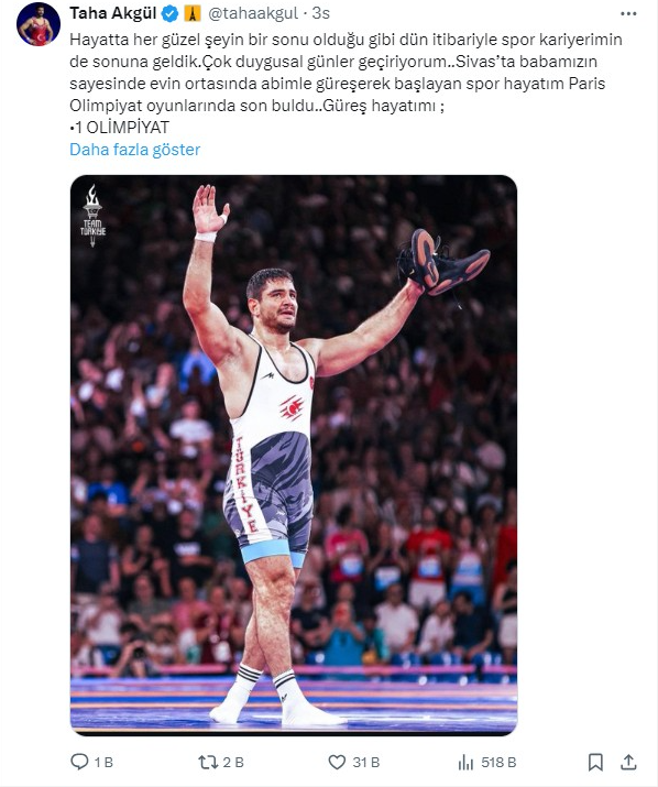 Taha Akgül Paris Olimpiyatları'nda güreş kariyerine veda etti