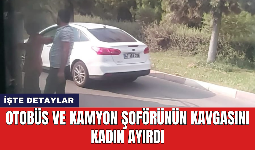 Otobüs ve kamyon şoförünün kavgasını kadın ayırdı