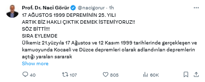 Prof. Dr. Naci Görür, 17 Ağustos 1999 Depreminin 25. Yılında, Türkiye’nin Deprem Hazırlıklarında Sınıfta Kaldığını Vurguladı. -1