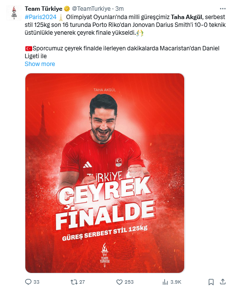 Taha Akgül Paris 2024'Te Çeyrek Finale Yükseldi 2