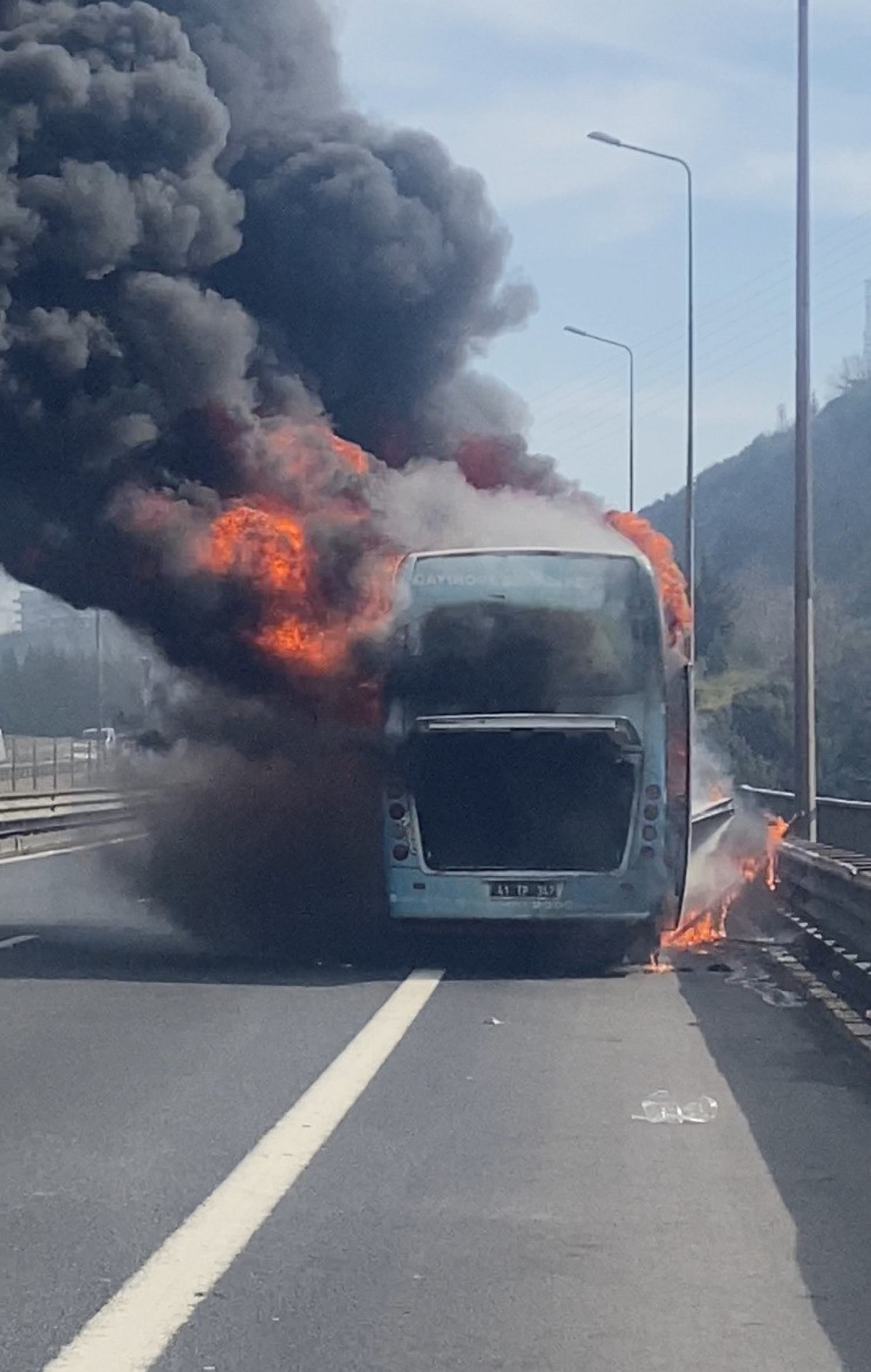 Yolun ortasında alev topuna döndü