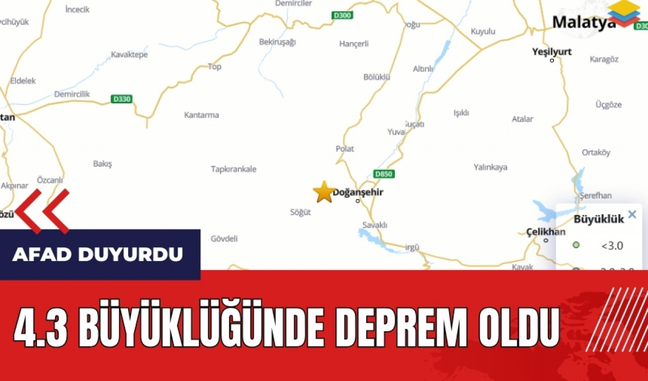 4.3 büyüklüğünde deprem oldu