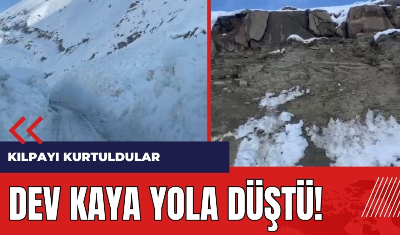 Dev kaya yola düştü! Ölümden kılpayı kurtuldular