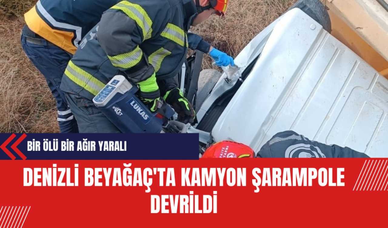 Denizli Beyağaç'ta Kamyonda Şarampole Devrildi