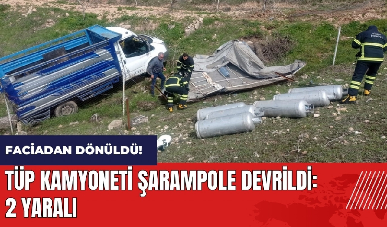 Tüp kamyoneti şarampole devrildi: 2 yaralı