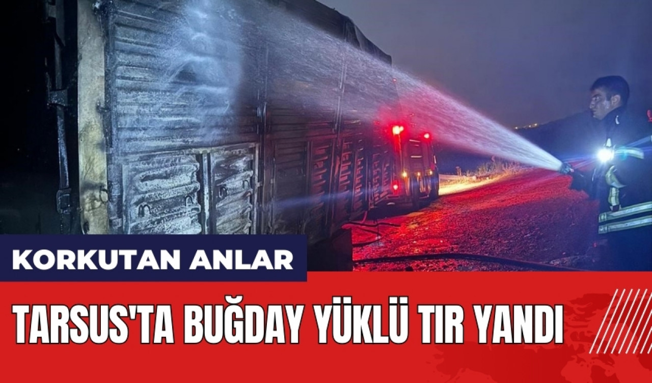 Mersin Tarsus'ta buğday yüklü tır yandı